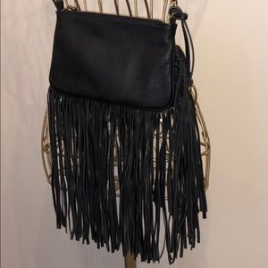 Vintage Crossbody black leather fringe purse